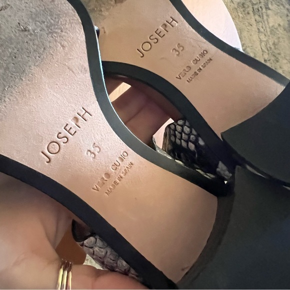 JOSEPH Snake Print Leather Ankle Wrap Block Heel Sandals Size 35 - Picture 7 of 9